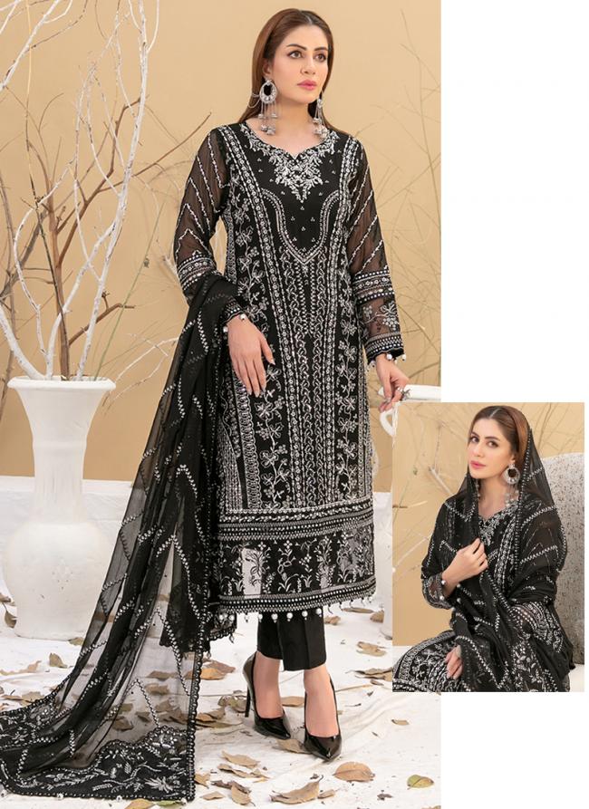 Faux Georgette Black Festival Wear Embroidery Work Pakistani Suit